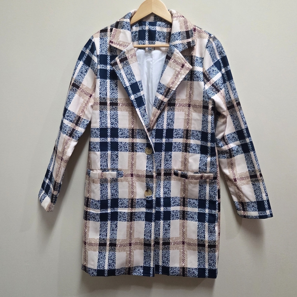 Plaid Mid-Length Coat/Jacket Size S